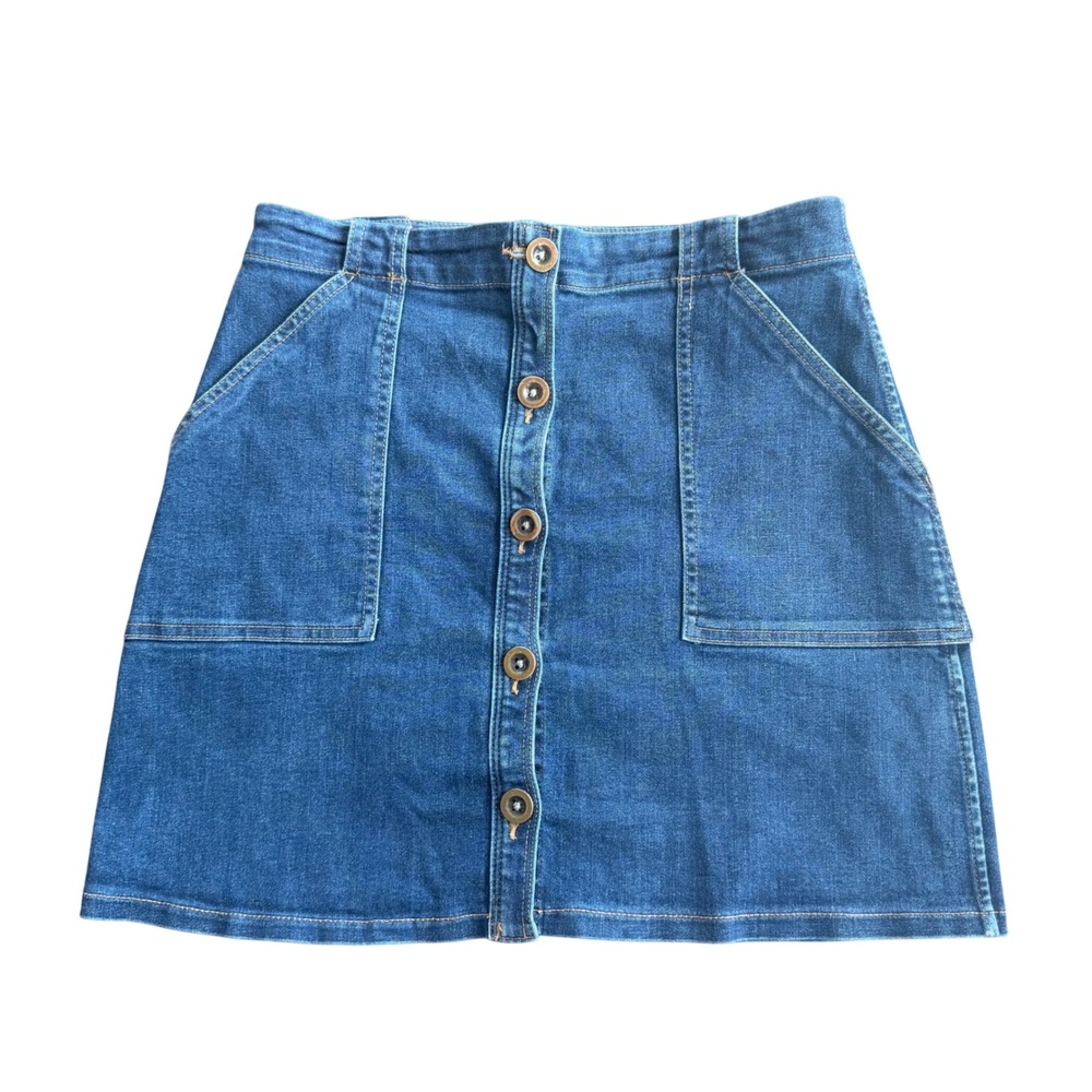 Banana Republic Denim Mini Skirt Button Front Blue Wash‎ Patch Pocket Size 8